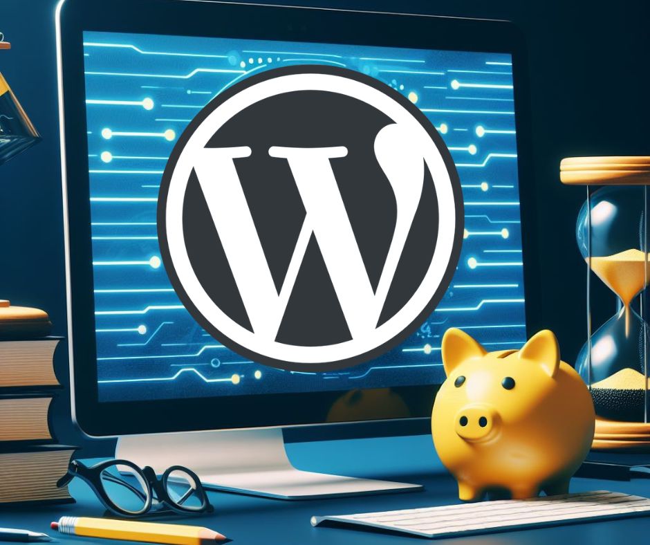 Dobra kalkulacja kosztów dla strony internetowej - wordpress. Żółta świnka skarbonka przy monitorze